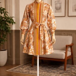 Elegant Paisley Print Dress with Belt